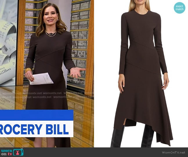 Rebecca’s brown asymmetric dress on GMA Rebecca’s brown asymmetric dress on GMA