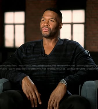 Michael Strahan's blue striped sweater on Good Morning America