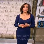 Michelle Miller’s navy blue long sleeved dress on CBS Mornings