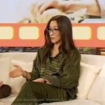 Michelle Yeoh’s green satin croc print top and pants on The Drew Barrymore Show