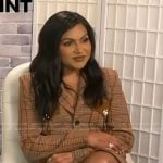 Mindy Kaling’s brown plaid blazer dress on Access Hollywood