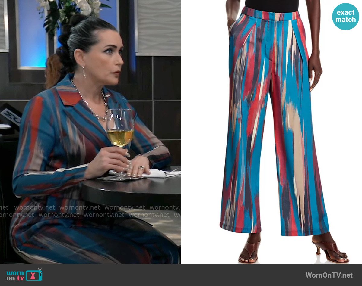 Misook Brushstroke Pants in Tidal Teal worn by Lois Cerullo (Rena Sofer) on General Hospital