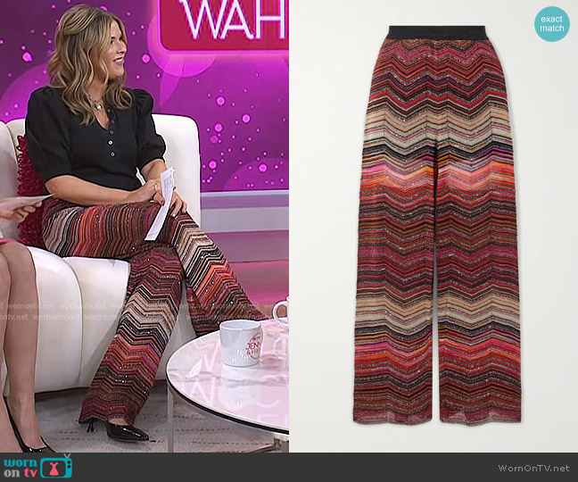 Missoni Mare Sequined Striped Metallic Crochet-knit Wide-leg Pants worn by Jenna Bush Hager on Today