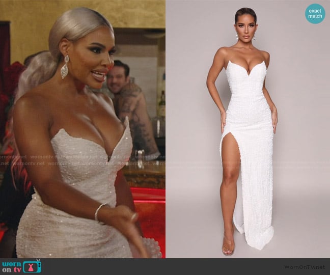 Moda Glam Dita Strapless Sequin Gown worn by Mia Thornton on The Real Housewives of Potomac