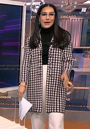 Morgan's pink check long jacket on NBC News Daily