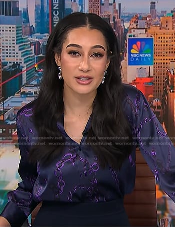 Morgan's purple chain print blouse on NBC News Daily