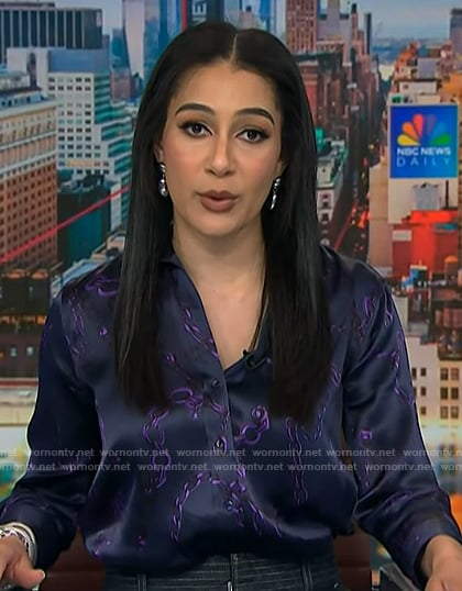 Morgan's purple chain print blouse on NBC News Daily