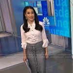 Morgan’s jewel button blouse and metallic knit skirt on NBC News Daily