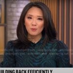 Nancy Chen’s blue and green animal print midi dress on CBS Mornings