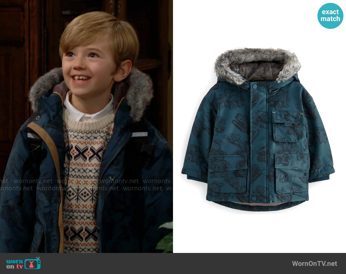 Next Tractor Water Resistant Hooded Parka worn by Harrison Abbott (Redding Munsell) on The Young and the Restless