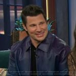 Nick Lachey’s metallic purple leather jacket on The Kelly Clarkson Show