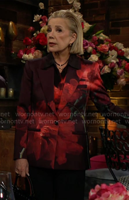 Nikki’s red floral blazer and shirt on The Young and the Restless