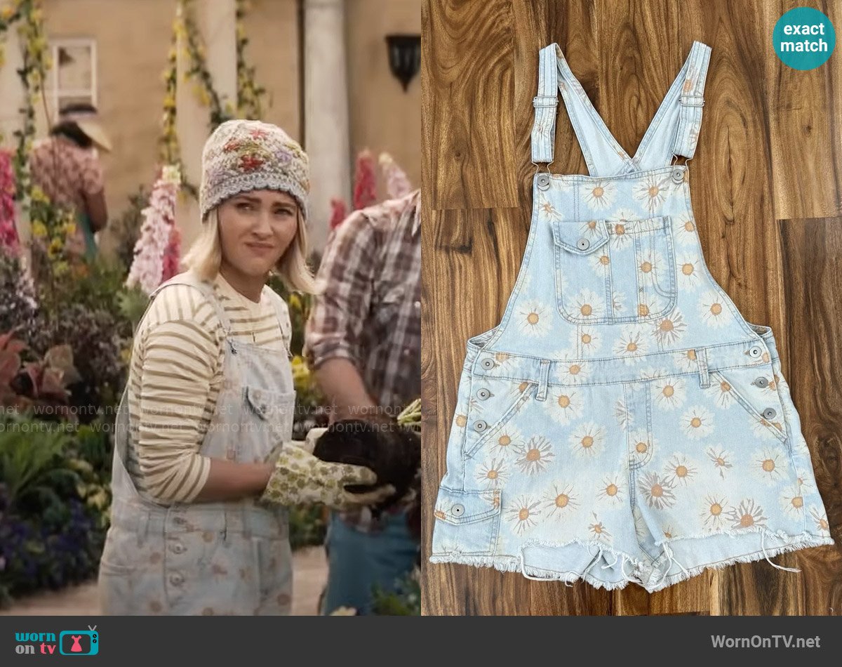 No Boundaries Blue Jean Overalls with Flowers worn by Alice (AnnaSophia Robb) on Grosse Pointe Garden Society