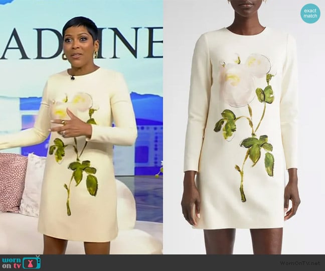 Oscar de la Renta Floral-print wool-blend crepe mini dress worn by Tamron Hall on Tamron Hall Show