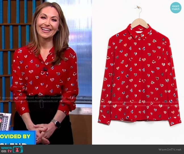 & Other Stories Spirit Animal Print Silk Shirt worn by Lori Bergamotto on Good Morning America