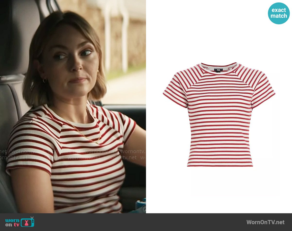 Paige Bijou Striped Rib-Knit Crewneck T-Shirt worn by Alice (AnnaSophia Robb) on Grosse Pointe Garden Society