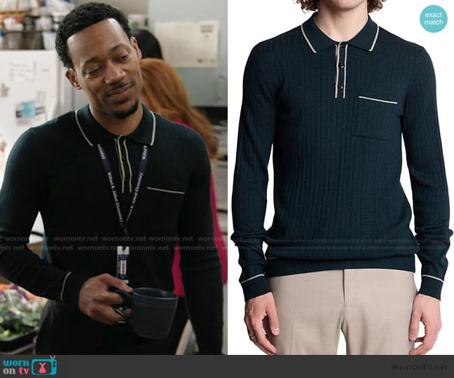 Paisley & Gray Tipped Long-Sleeve Polo Shirt worn by Gregory Eddie (Tyler James Williams) on Abbott Elementary