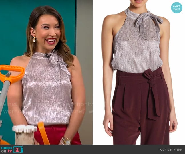 Parker Tie Neck Top worn by Courtney Cason on CBS Mornings