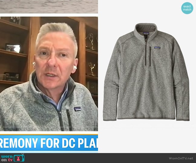 Patagonia etter Sweater 1/4-Zip Fleece in Stonewash worn by Tom Costello on Today