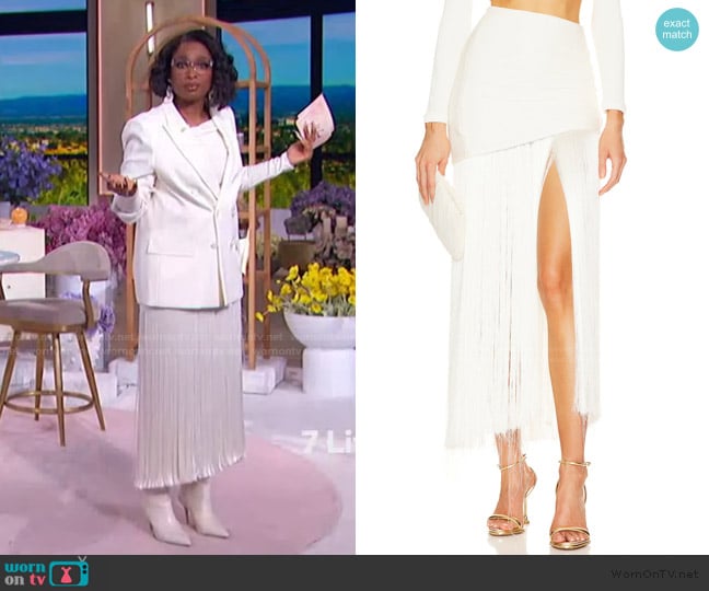 Patbo Knit Fringe Trim Midi Skirt worn by Jennifer Hudson on The Jennifer Hudson Show