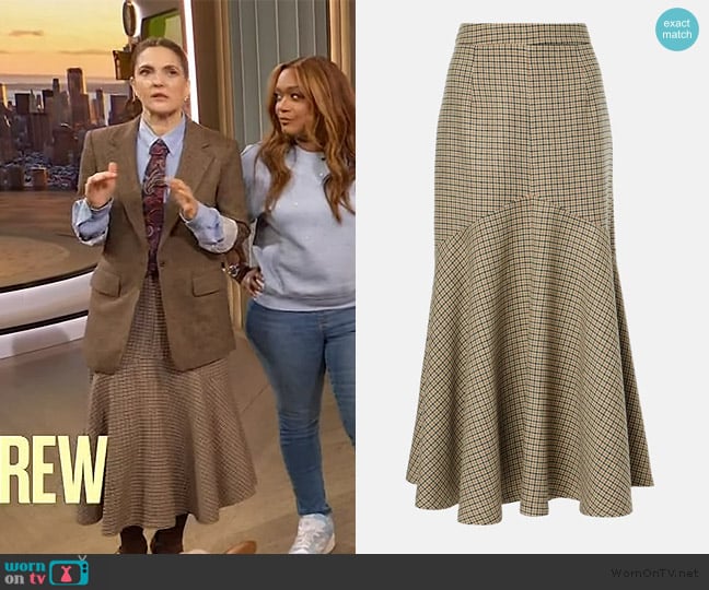 Patou Houndstooth print skirt worn by Drew Barrymore on The Drew Barrymore Show