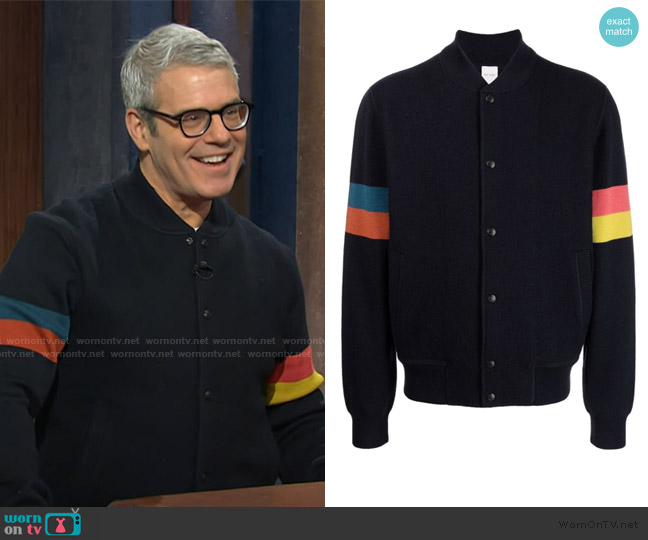 Paul Smith Artist Stripe Bomber Jacket worn by Andy Cohen on The Kelly Clarkson Show