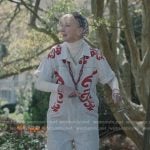 Paula’s white embroidered jumpsuit on Sweet Magnolias