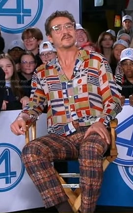 Pedro Pascal's flag print shirt and plaid pants on Good Morning America