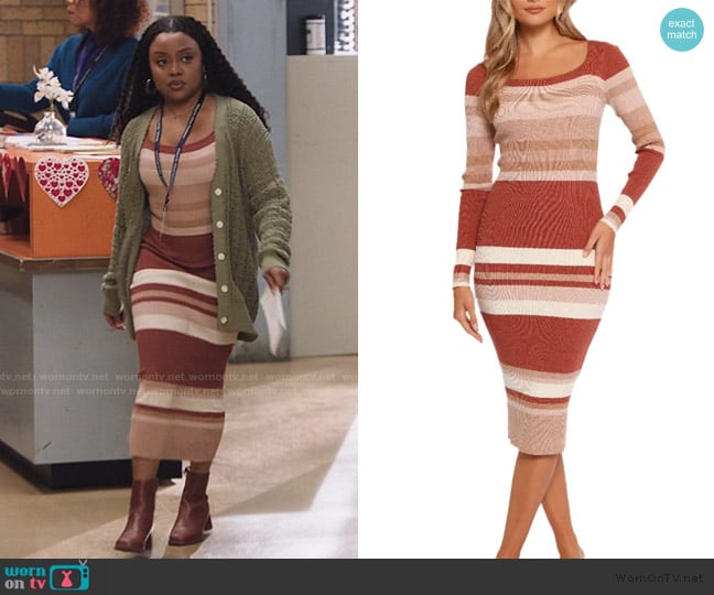 Petal & Pup Colten Stripe Long Sleeve Rib Sweater Dress worn by Janine Teagues (Quinta Brunson) on Abbott Elementary