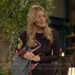 Phyllis’s black abstract print long sleeved maxi dress on The Young and the Restless