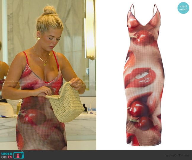 Pretty Little Thing Multi Lip Print Mesh Plunge Strappy Midaxi Dress worn by Salley Carson on Southern Charm