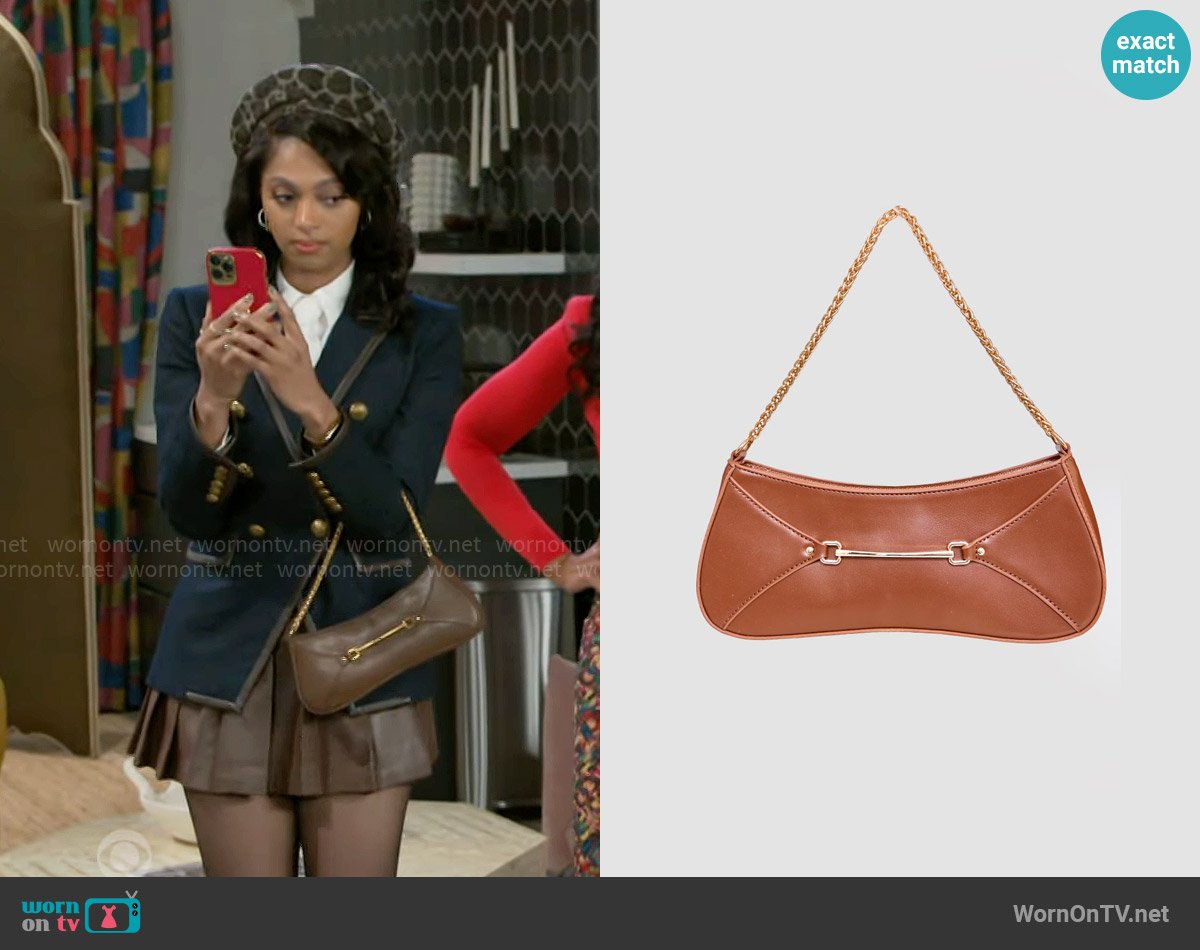 Pretty Little Thing Chocolate Pu Buckle Chain Strap Shoulder Bag worn by Kat Richardson (Colby Muhammad) on Beyond the Gates