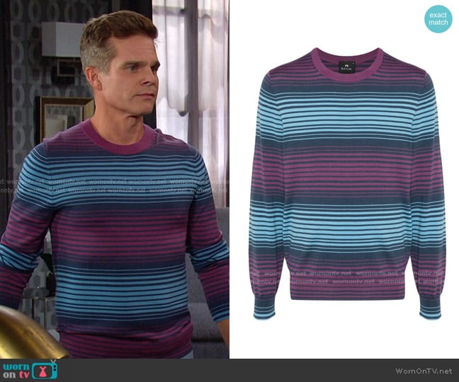 Leo’s purple and blue striped sweater on Days of our Lives