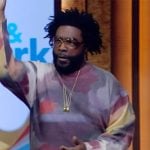 Questlove’s abstract print sweater on Live with Kelly and Mark