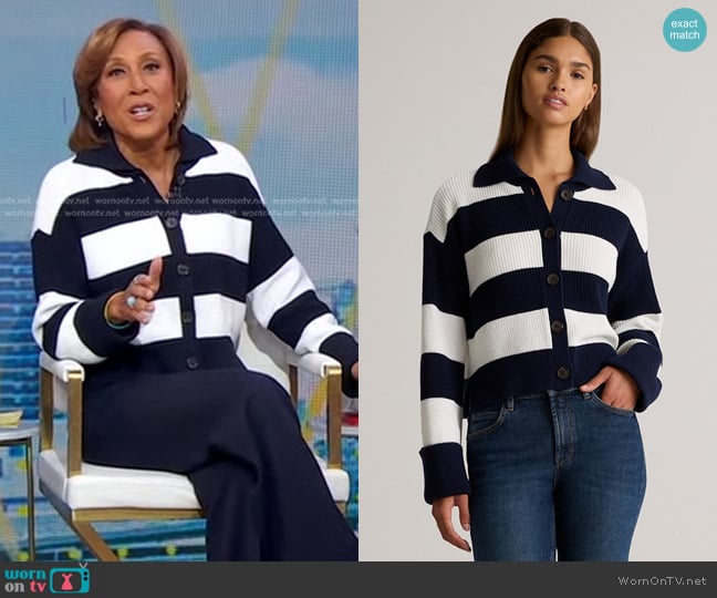 Quince Organic Cotton Fisherman Collared Cardigan worn by Robin Roberts on Good Morning America