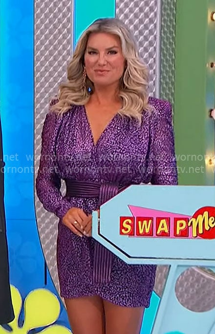 Rachel’s purple belted mini dress on The Price is Right