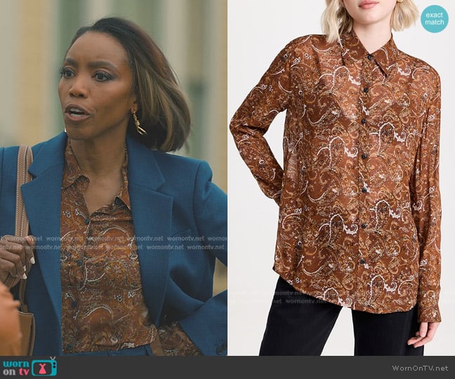 Rag & Bone Antonia Paisley Shirt in Brown Multi worn by Helen Decatur (Heather Headley) on Sweet Magnolias