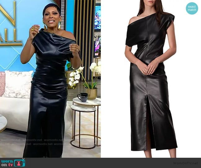 Rag and Bone Eleanor One-Shoulder Vegan Leather Midi-Dress worn by Tamron Hall on Tamron Hall Show