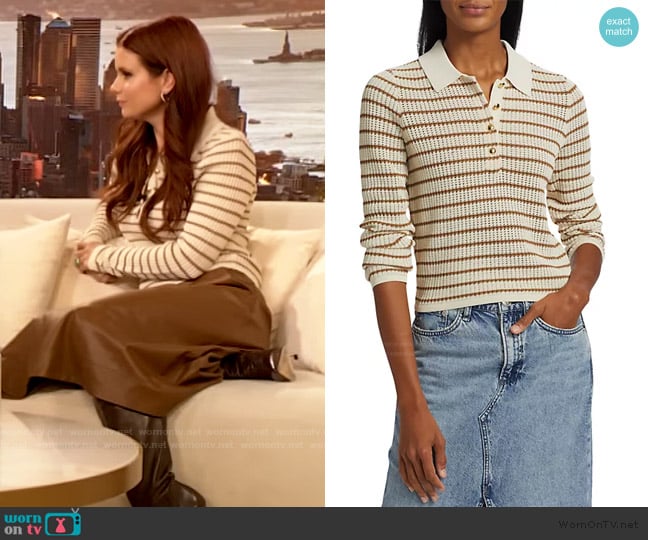 Rag and Bone Viola Striped Knit Polo Top worn by JoAnna Garcia Swisher on The Drew Barrymore Show