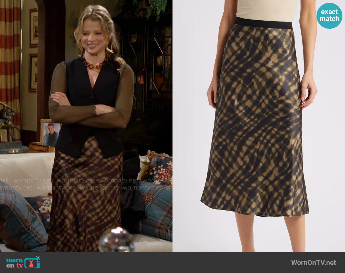 Rails Berlin Skirt in Cypress worn by Summer Newman (Allison Lanier) on The Young and the Restless