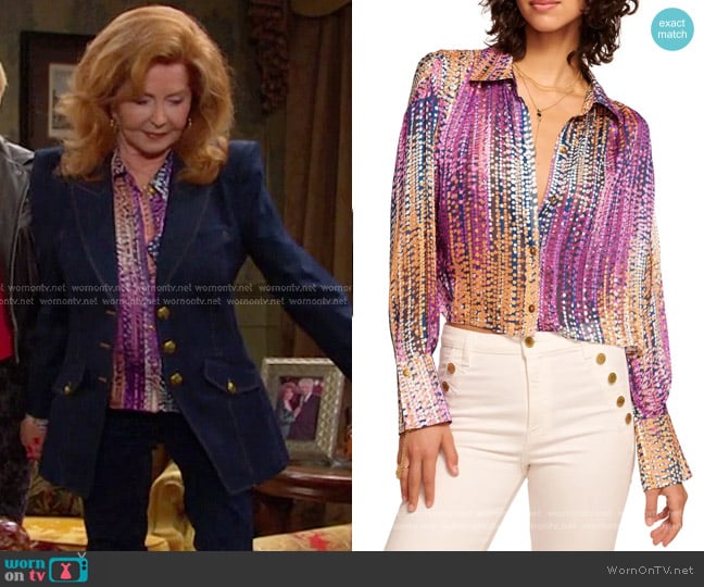 Ramy Brook Mandy Button-Up Shirt in Deep Lilac Dot worn by Maggie Horton (Suzanne Rogers) on Days of our Lives