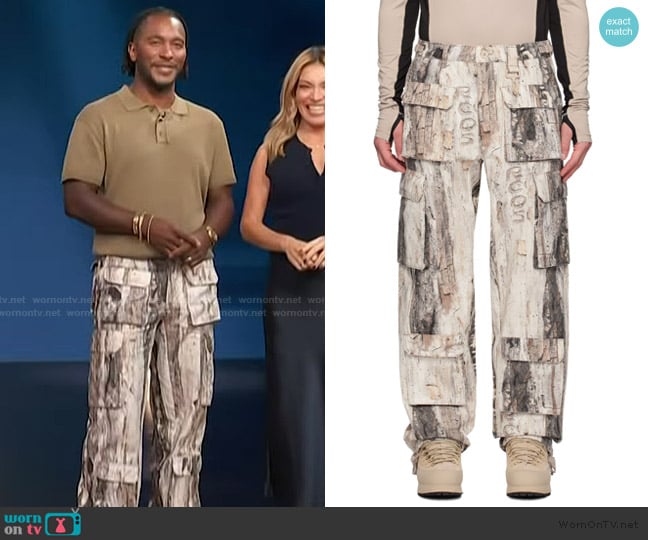 Rcos Off-White & Taupe Cotton Cargo Pants worn by Scott Evans on Access Hollywood