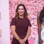 Rebecca’s maroon short sleeve sheath dress on Good Morning America