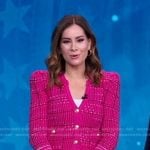 Rebecca’s pink v-neck plaid cardigan on Good Morning America