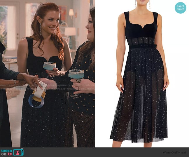 Rebecca Vallance Lilah Crystal-Embellished Midi-Dress worn by Maddie Townsend (JoAnna Garcia Swisher) on Sweet Magnolias