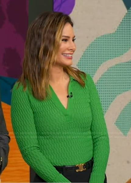 Rebecca's green textured polo top on Good Morning America