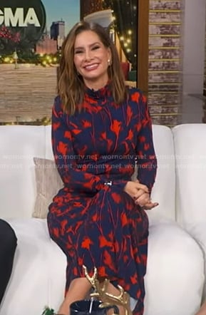 Rebecca's navy and red floral turtleneck dress on Good Morning America