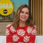 Rebecca’s red floral embroidered sweater on Good Morning America