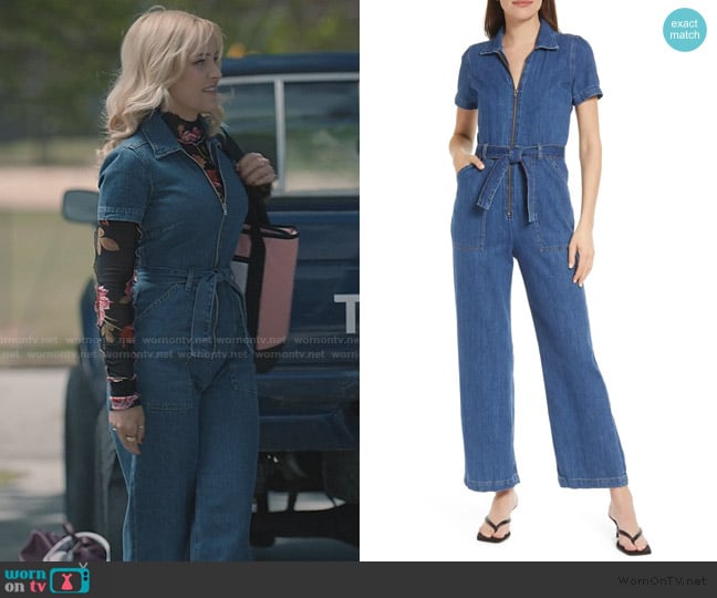 Reformation Cassidy Denim Jumpsuit worn by Olivia (Tommi Rose) on Sweet Magnolias