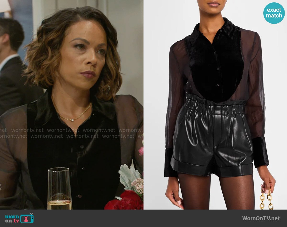 Retrofete Liana Sheer Silk Velvet Blouse worn by Nicole Dupree Richardson (Daphnee Duplaix) on Beyond the Gates